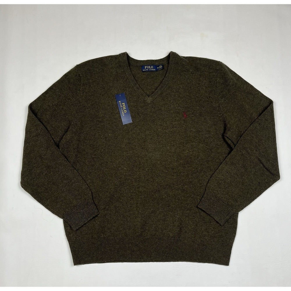 Polo Ralph Lauren Sweater Mens XL Brown Lambswool Knit V-Neck Pullover